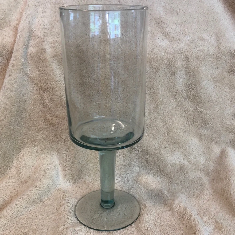 Hurricane Footed Green Glass Candle Holder 11.5x4.25” (candle listed separately)